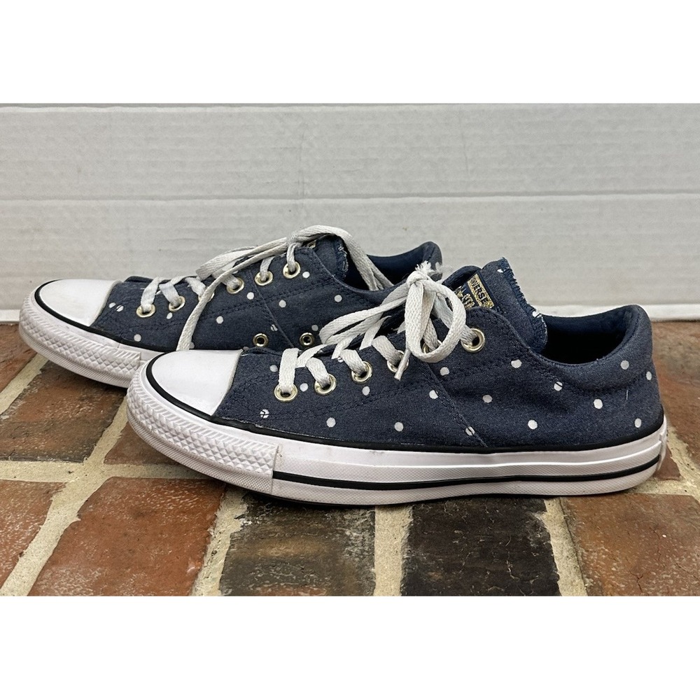 Converse All Star Blue Sneakers White Polka Dots Denim Low Top Women's 8 - Picture 3 of 6